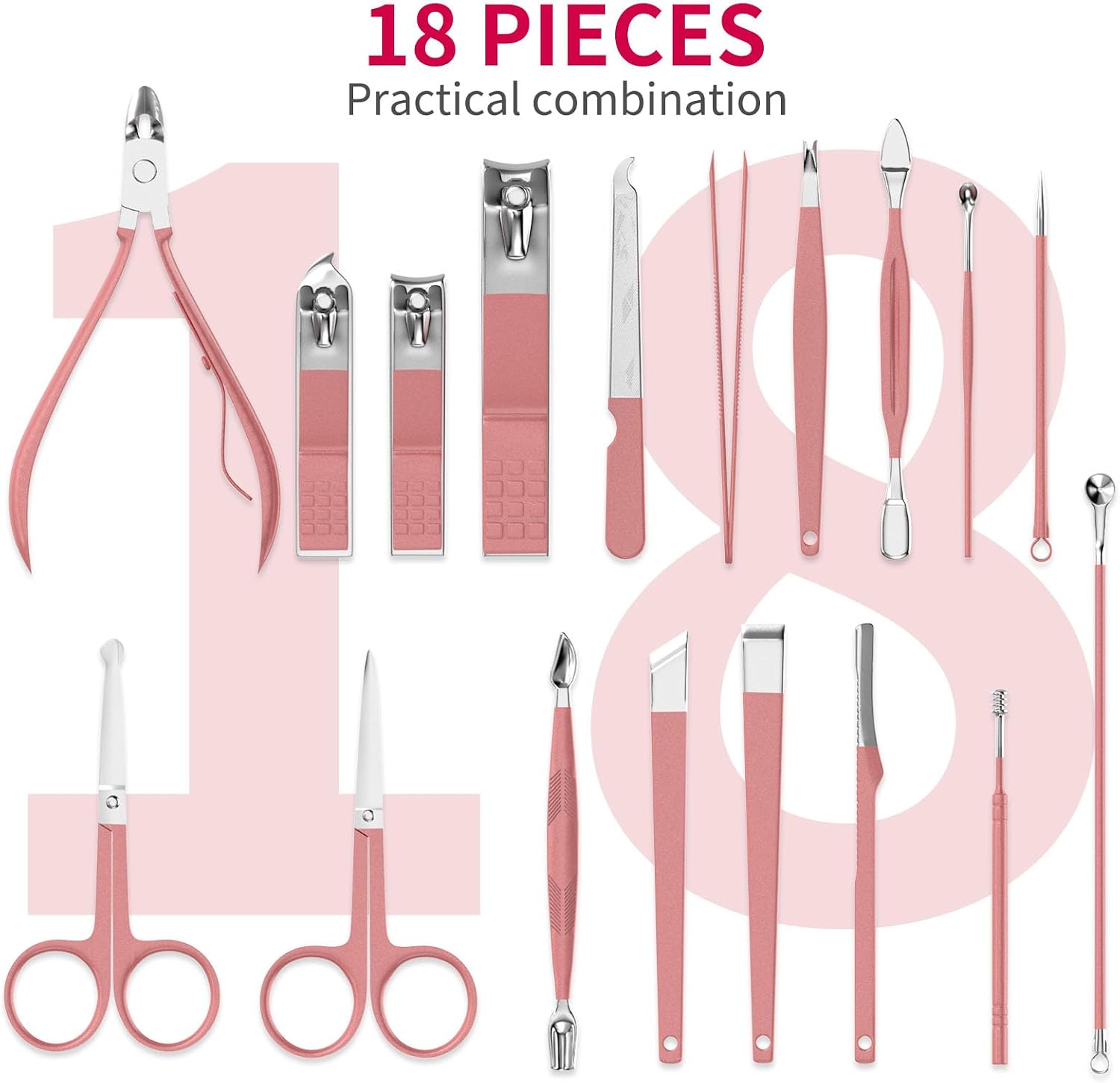 Glowvica Professional 18 Piece Manicure and Pedicure Kit, Stainless Steel Nail Care Set with Travel Case