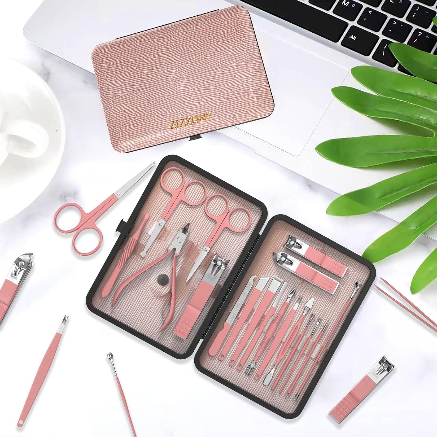 Glowvica Professional 18 Piece Manicure and Pedicure Kit, Stainless Steel Nail Care Set with Travel Case