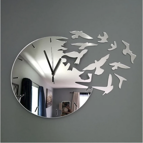3D Wall Art - Mirror Wall Clock Birds Of Paradise