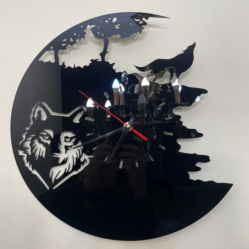 Black Wolf Wall Clock - Like Glass