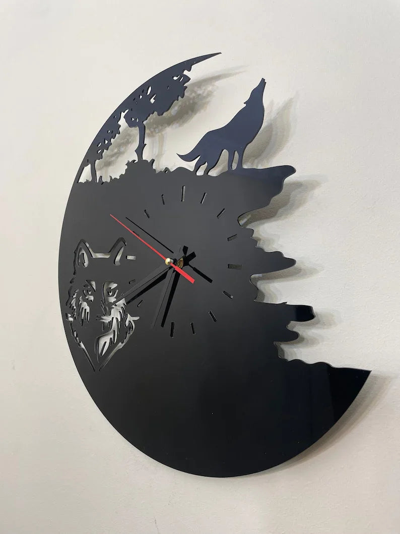 Black Wolf Acrylic Wall Clock - Wall Decor - Decorthat